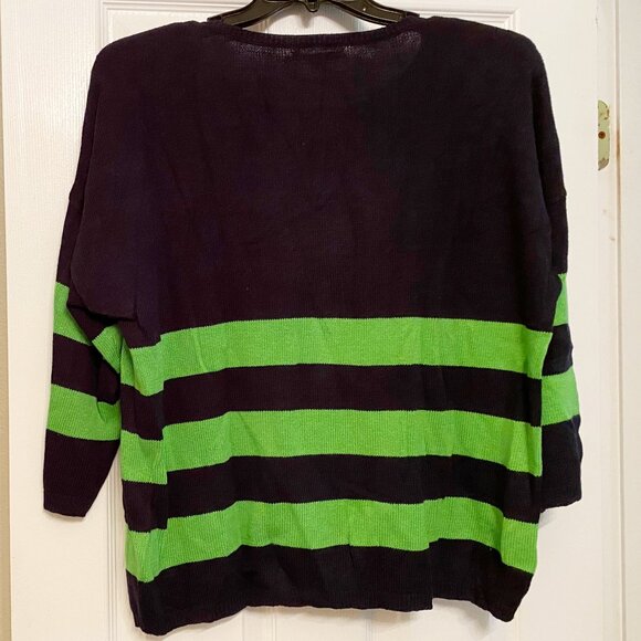 New Gap Cashmere Blend Navy/Green Striped Sweater - Picture 2 of 2